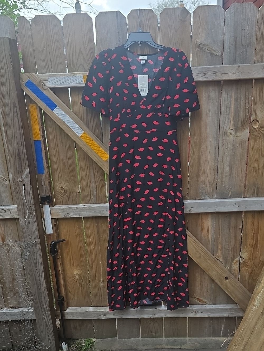 a new day Black Maxi Dress with Red Lip Print